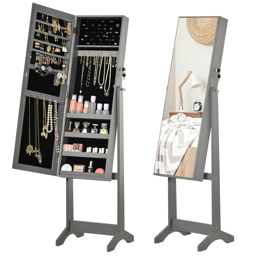 Jewellery Cabinet with Full-Length Mirror, Mirror Armoire, Lockable Jewellery Organiser for Bedroom Dressing Room, Grey