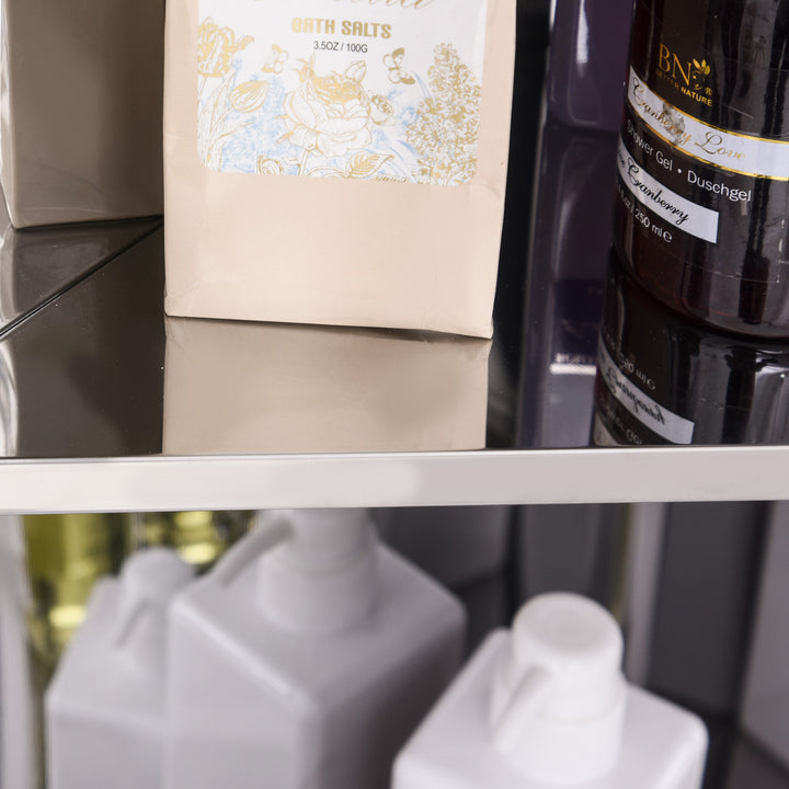 Corner Mirrored Bathroom Cabinet with 3 Shelves 2 Doors On-Wall Storage Unit Stainless Steel Frame
