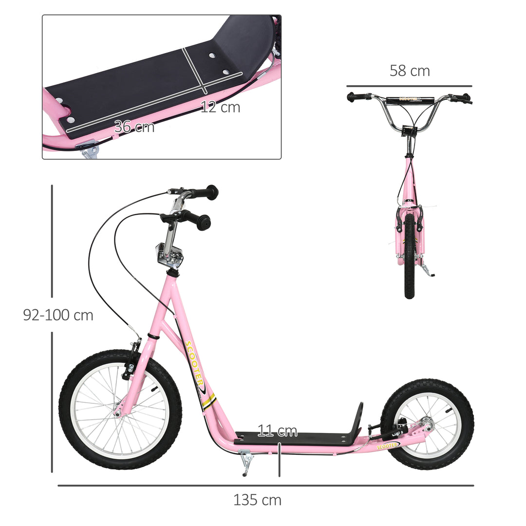 Teen Scooter Push Kick Scooters for Kids with Rubber Wheels Adjustable Handlebar Front Rear Dual Brakes Kickstand, for 5+ Years, Pink