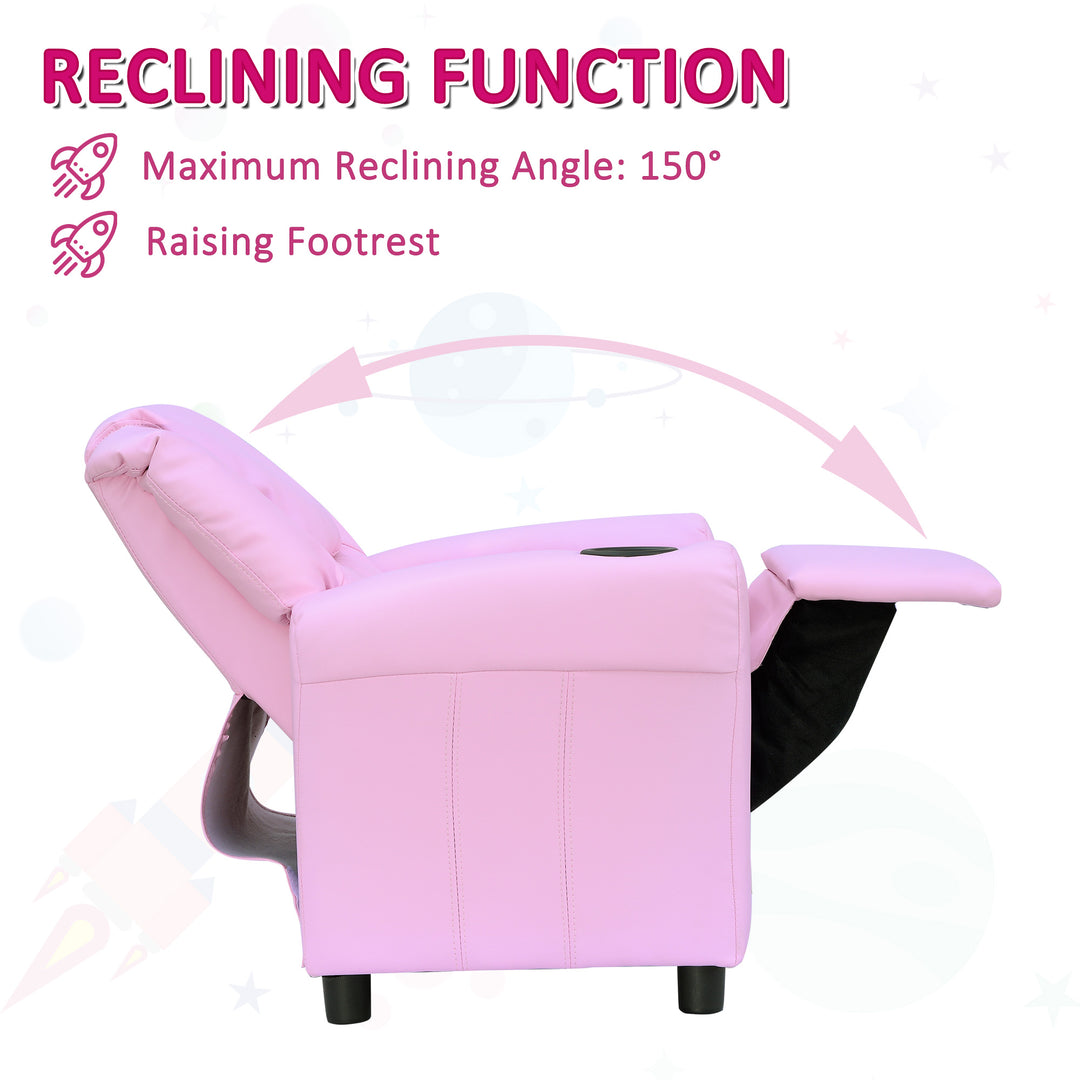 Children Recliner Armchair W/ Cup Holder-Pink