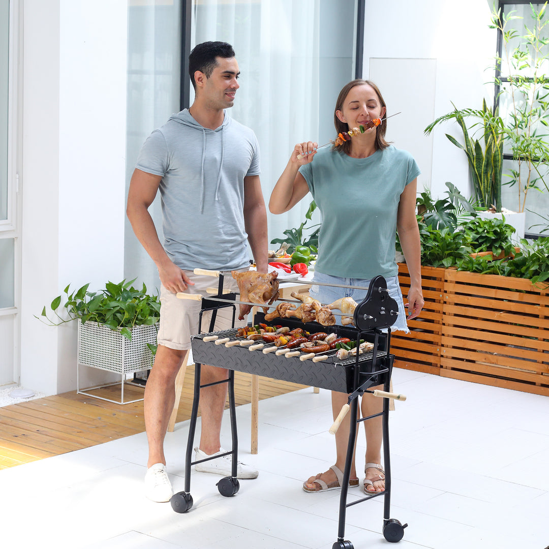 Charcoal Trolley BBQ Garden Outdoor Barbecue Cooking Grill High Temperature Powder Wheel 85x36x90cm New