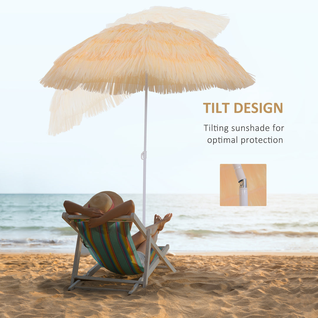 Outsunny Patio Garden Hawaii Beach Sun Umbrella Sunshade Hawaiian Folding Tilting Crank Parasol (Wheat)