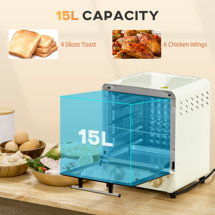 Convection Mini Oven, 15 Litres Electric Oven and Grill with 60-230℃ Adjustable Temperature, 60 Minute Timer, Include Baking Tray, Wire Rack and Crumb Tray, 1000W, Cream White