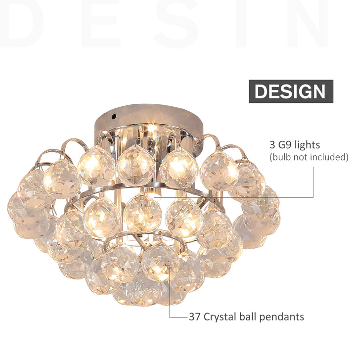 Crystal Ceiling Lamp Chandelier Hallway Flush Mount Pendant 3 Light Ф30cm Silver