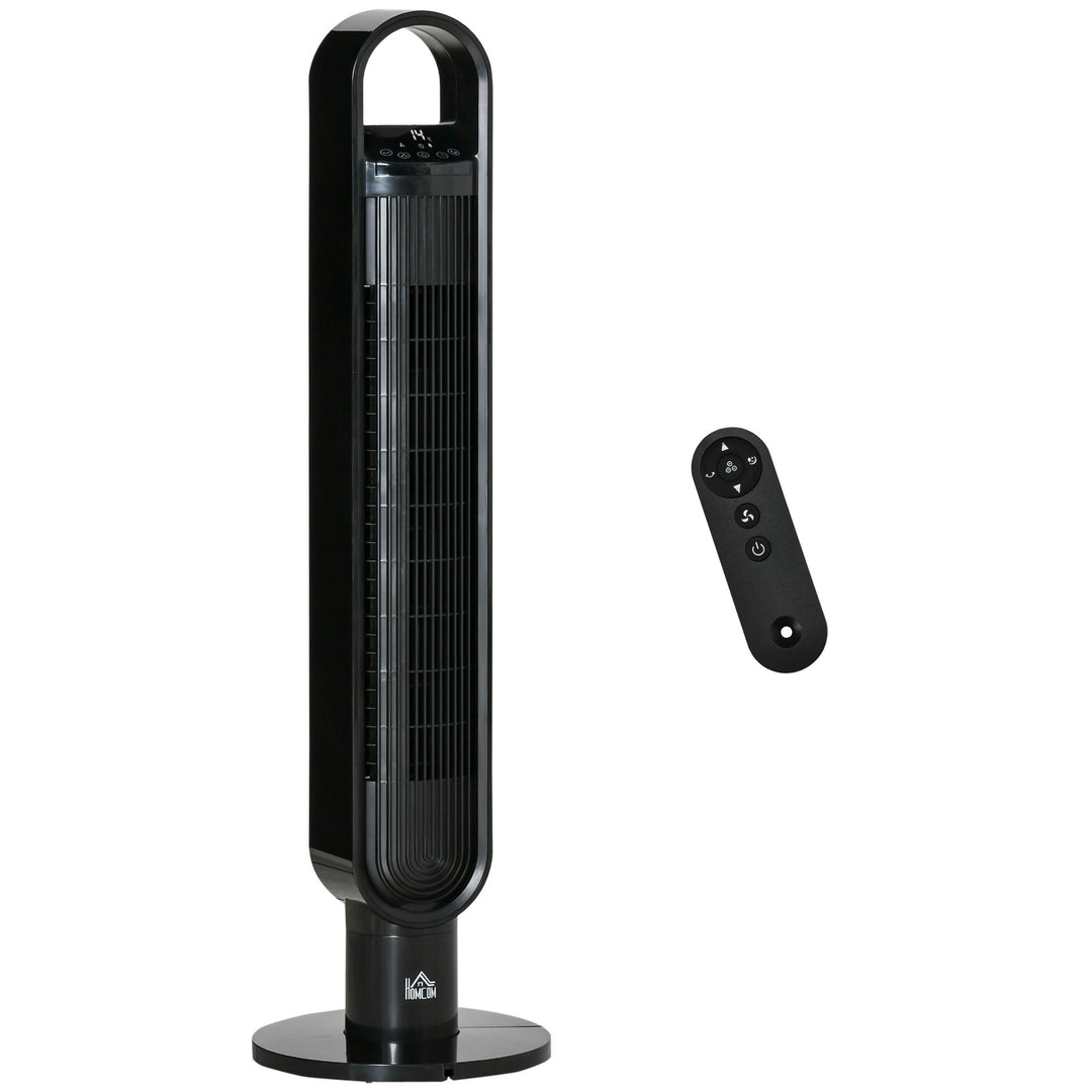 HOMCOM 39" Tower Fan Cooling for Bedroom with Oscillating, 3 Speed, 12h Timer, LED Sensor Panel, Remote Controller, Black