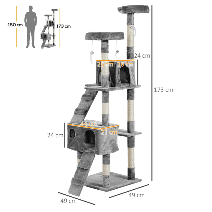 PawHut Cat Tree for Indoor Cats Kitten Kitty Scratching Scratcher Post Climbing Tower Activity Centre House Grey