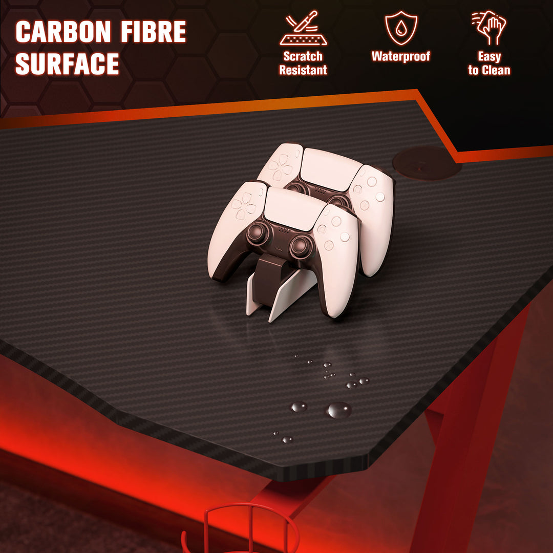 Gaming Desk Steel Frame w/ Cup Headphone Holder Adjustable Feet Cable Organiser Home Office Computer Table Red