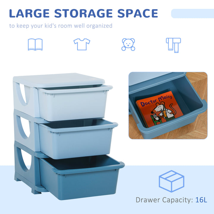 Kids Storage Units with Drawers 3 Tier Chest Vertical Dresser Tower Toy Organizer for  Nursery Playroom Kindergarten Blue