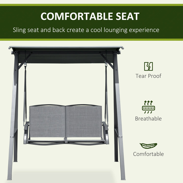 2 Seater Garden Swing Chair, Outdoor Canopy Swing Bench with Adjustable Shade and Metal Frame, Dark Grey