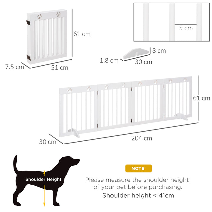 PawHut Pet Gate 4 Panel Folding Wooden Dog Barrier Freestanding Dog Gate For Stairs w/ Support Feet