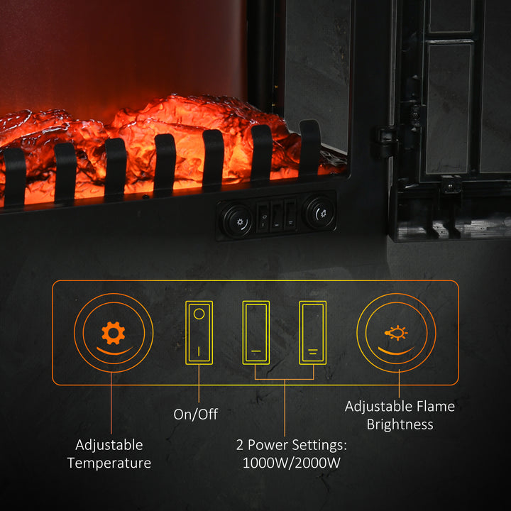 3-Sided Electric Fireplace Heater, Quiet Freestanding Fire Stove with LED Flame Effect, Level-less Temperature Control, Overheating Protection