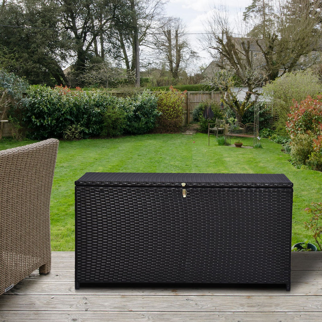 Rattan Storage Box Outdoor Indoor Wicker Cabinet, Dark Brown