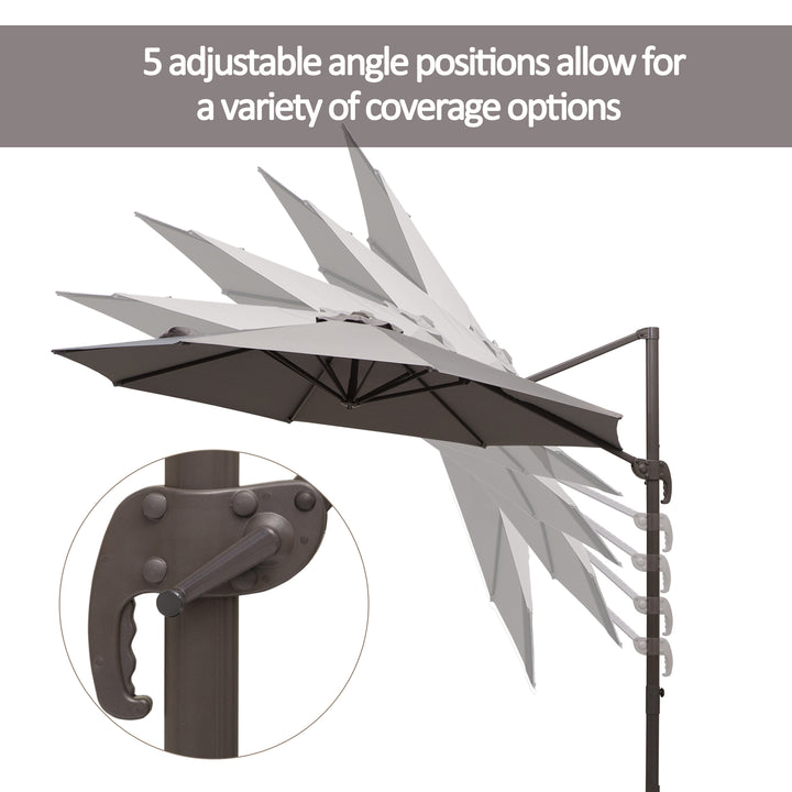 3M Roma Umbrella Sun Shade Cantilever Hanging Parasol w/ Cross Base Hand Crank Aluminium Frame 360°Rotation - Grey