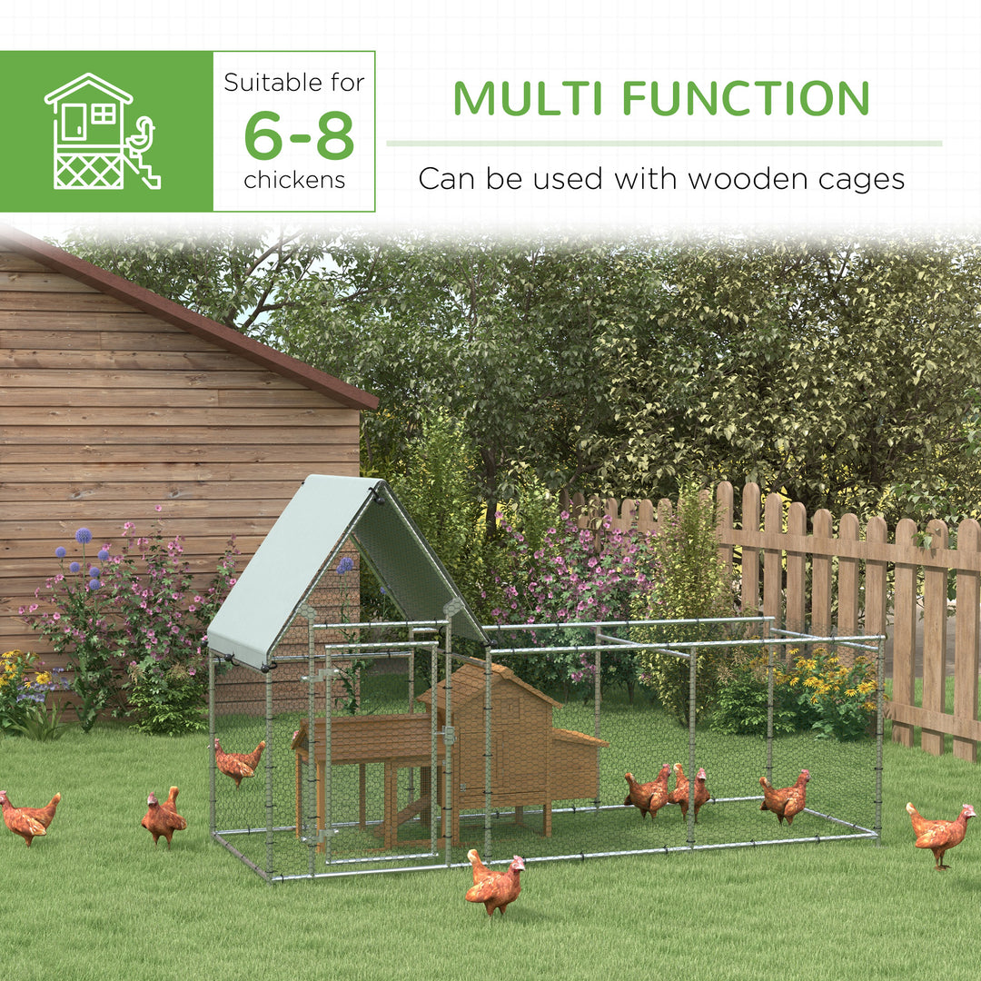 PawHut Walk In Chicken Run, Large Galvanized Chicken Coop, Hen Poultry House Cage, Rabbit Hutch Metal Enclosure with Water-Resist Cover