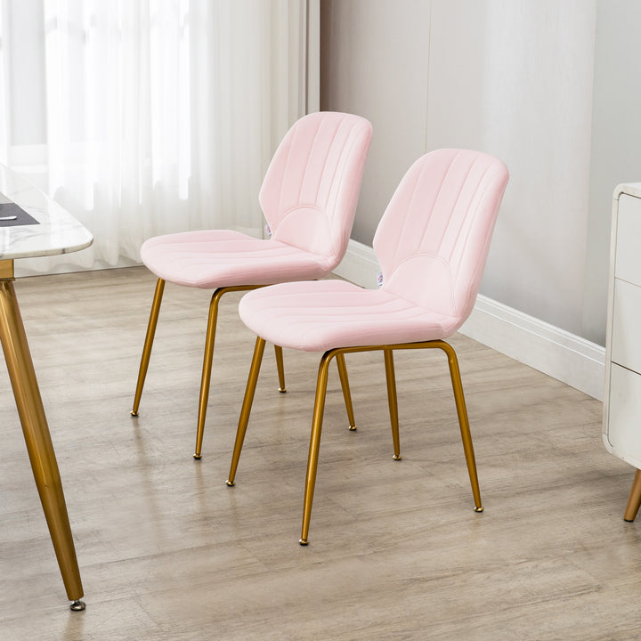 Velvet Dining Chairs Set of 2, 2 Piece Dining Room Chairs with Backrest, Padded Seat and Steel Legs, Pink