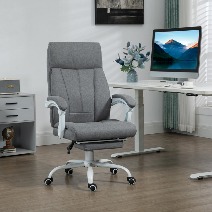 Office Chair, Fabric Reclining Desk Chair with Foot Rest-Grey