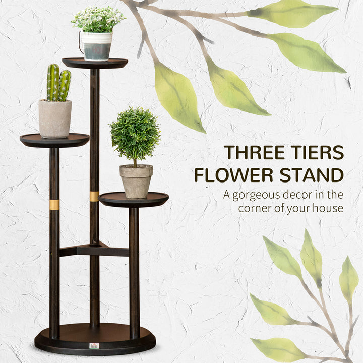 3-Tier Plant Stand, Plant Shelf Rack,  Bamboo Display Stand, 46x46x86cm, Dark Walnut