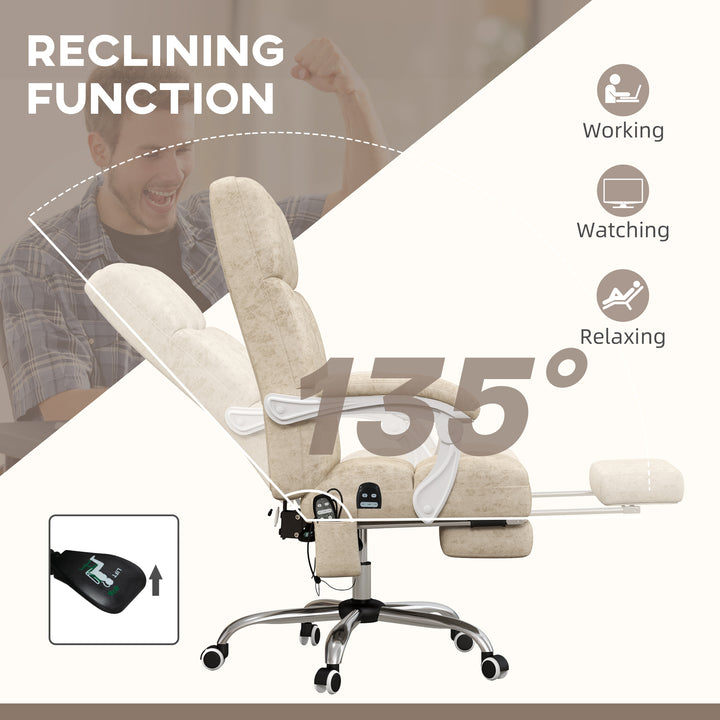 Vinsetto Executive Vibration Massage Office Chair, Microfibre Computer Chair with Armrest, 135° Reclining Back, Beige