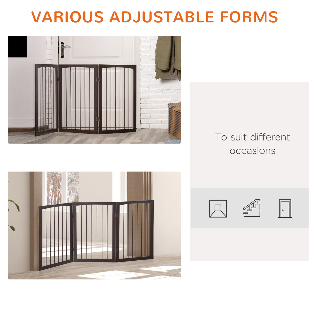 PawHut Folding 3 Panel Pet Gate Wooden Foldable Dog Fence Indoor Free Standing Safety Gate Portable Separation Pet Barrier Guard