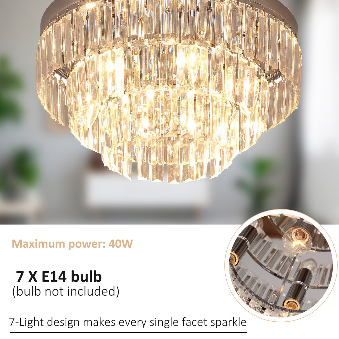 Round Crystal Ceiling Light 7 Lights Chandelier Mounted Fixture