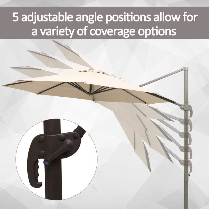 3M Banana Parasol Hanging Cantilever Umbrella W/ Cross Base Hand Crank Aluminium Frame 360°Rotation Hand Crank-Beige