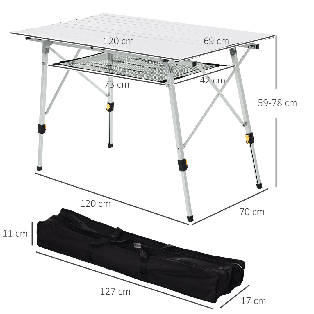 4FT Folding Aluminium Picnic Table Portable Camping BBQ Table Roll Up Top Mesh Layer Rack with Carrying Bag