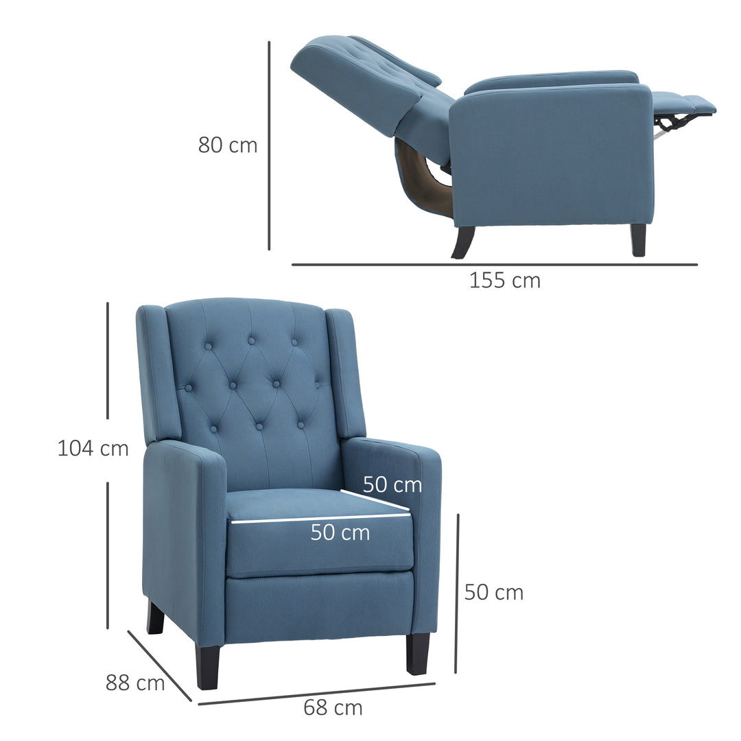 Recliner Chair, Button Tufted Cloth with Leg Rest, Deep Blue