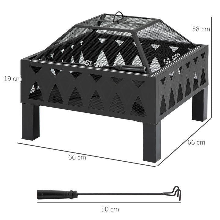 Outsunny Outdoor Fire Pit with Screen Cover, Wood Burner, Log Burning Bowl with Poker for Patio, Backyard, Black