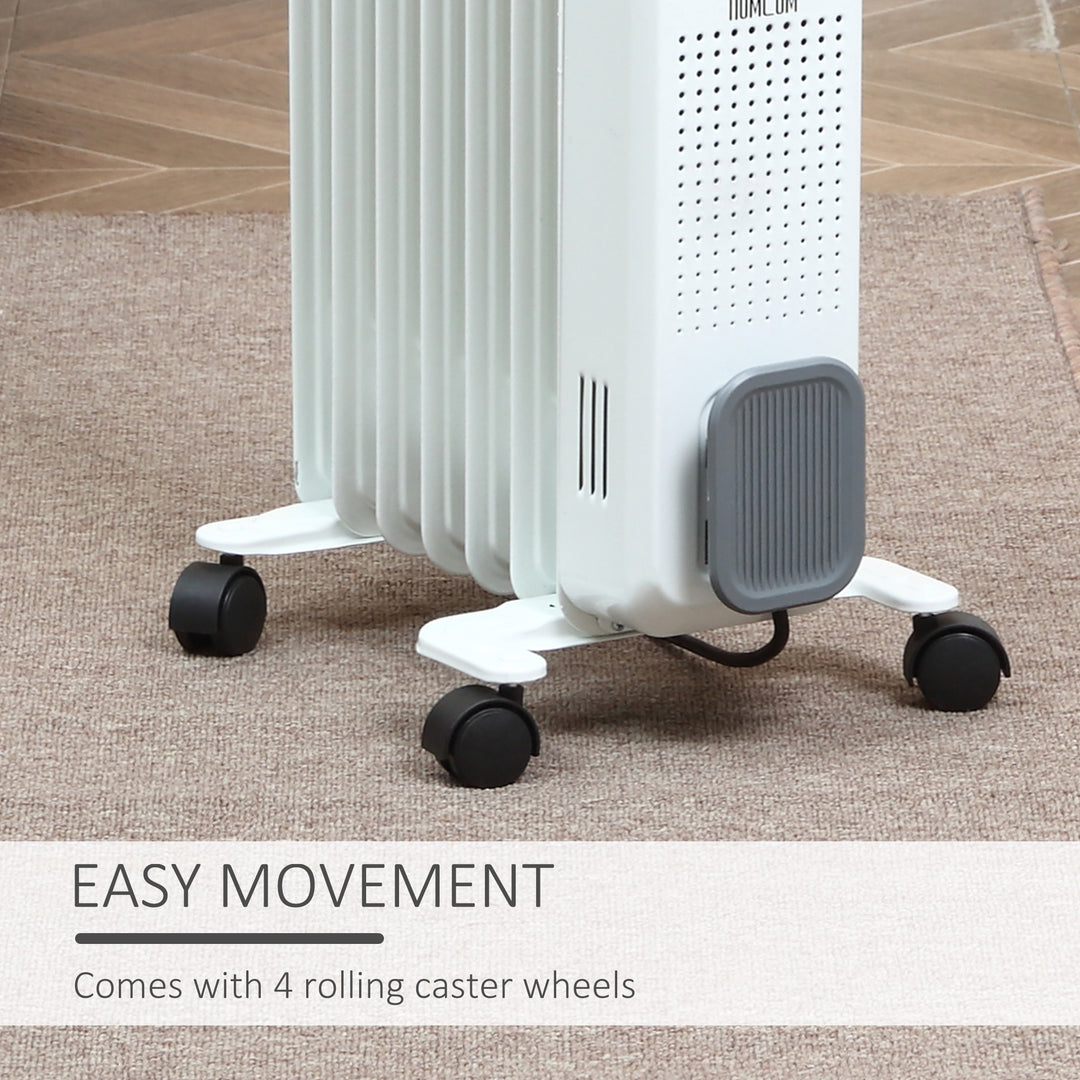 HOMCOM 1630W Oil Filled Radiator, Portable Electric Heater w/ Three Modes Adjustable Thermostat Safety switch, White