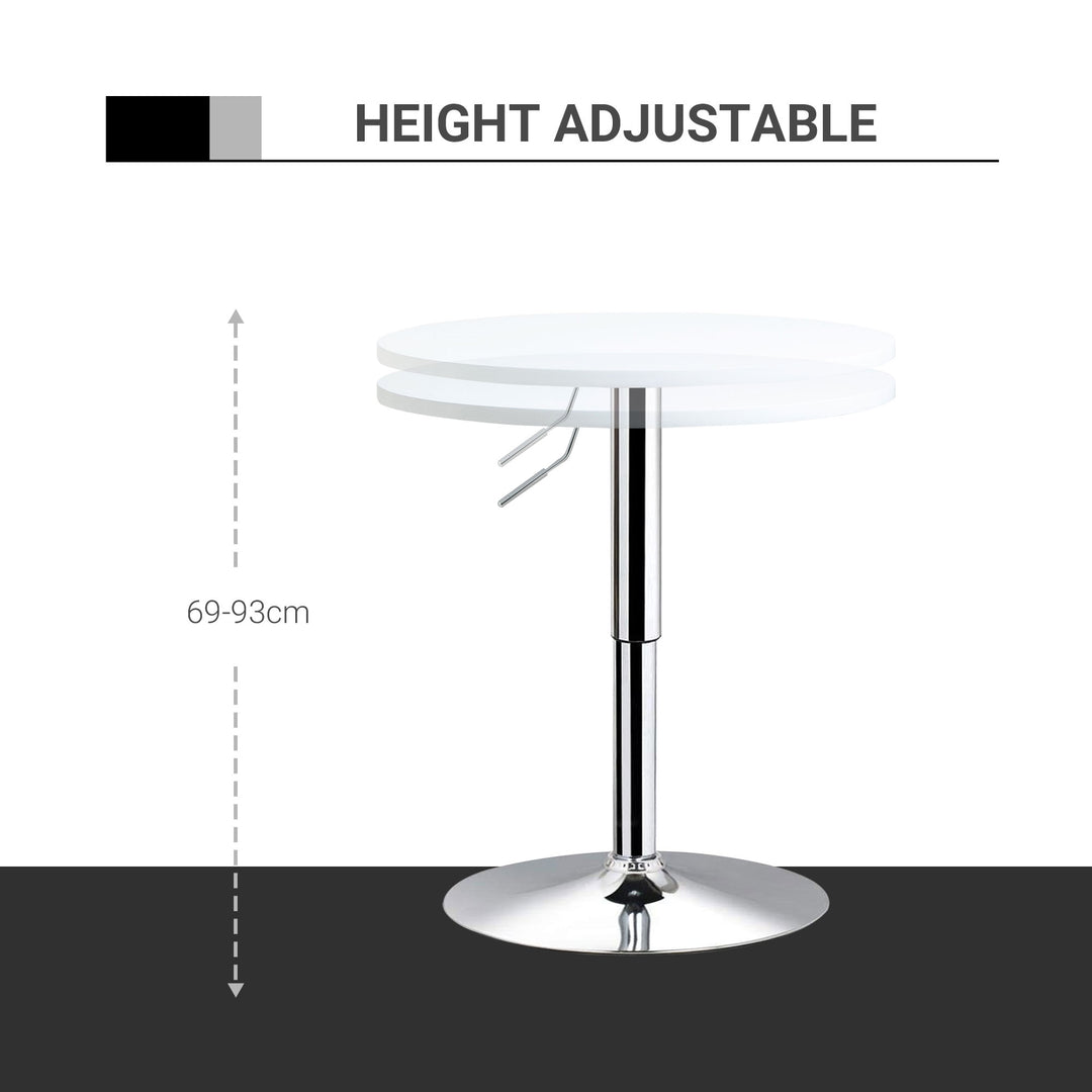 Bar Table Φ60cm Adjustable Height Round Bistro Table w/ Swivel Top Metal Frame Counter Surface Stylish Kitchen Conservatory White