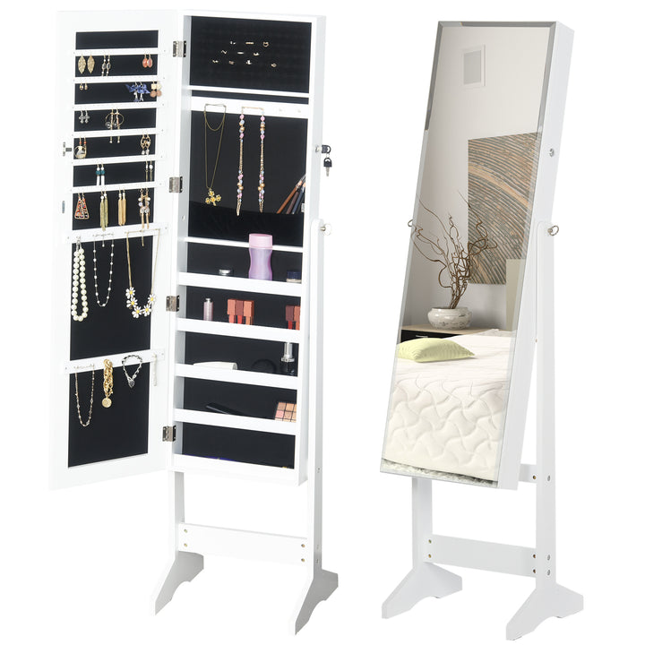 Jewelry Cabinet Standing Mirror Full Length Makeup Lockable Armoire Storage Organizer White