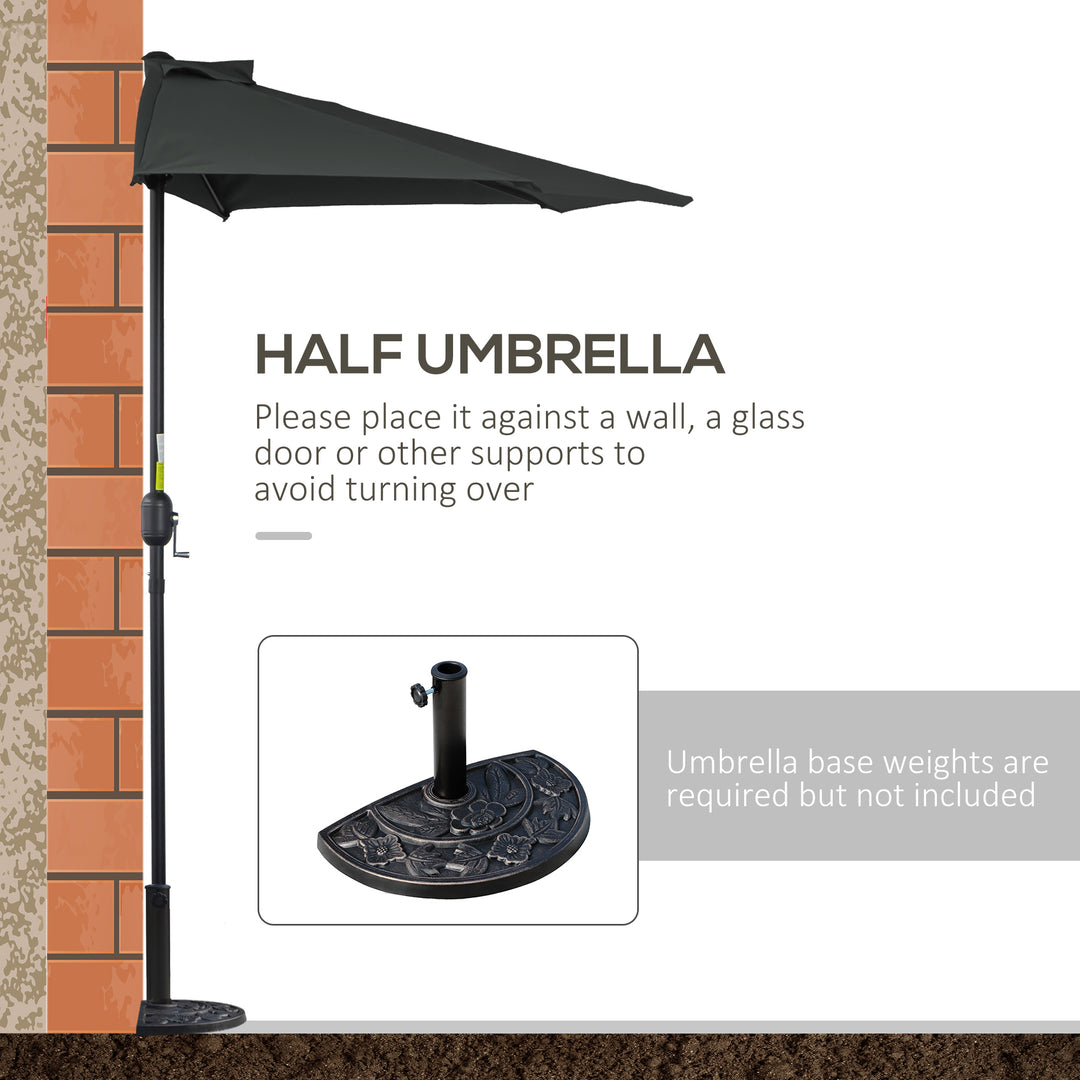 3(m) Half Parasol Semi Round Umbrella Patio Metal Frame Crank Handle for Balcony-- NO BASE INCLUDED, Black