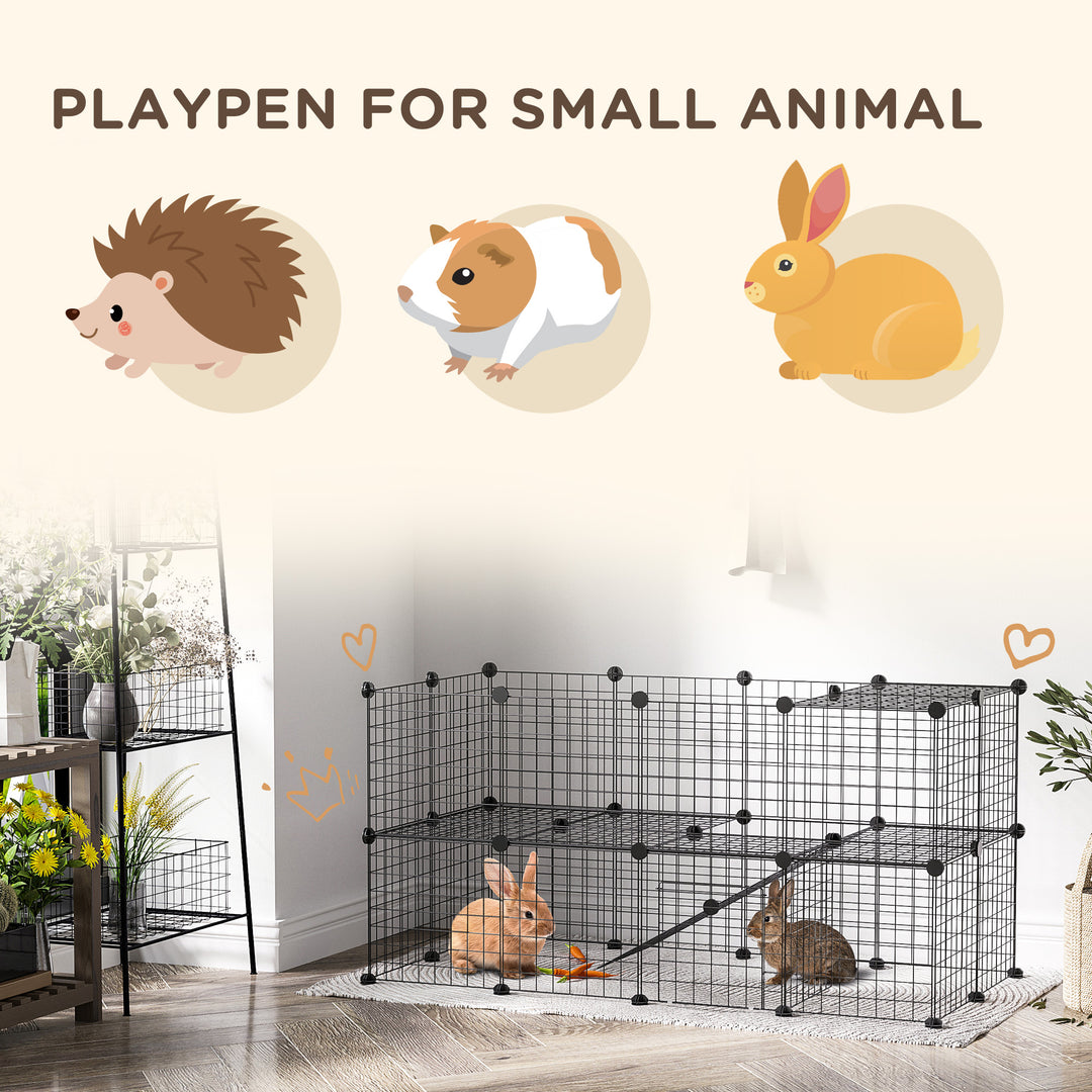 Pawhut Guinea Pig Playpen Rabbit Playpen Metal Wire Fence Indoor Outdoor Small Animal Cage 36 Panel Enclosure Black