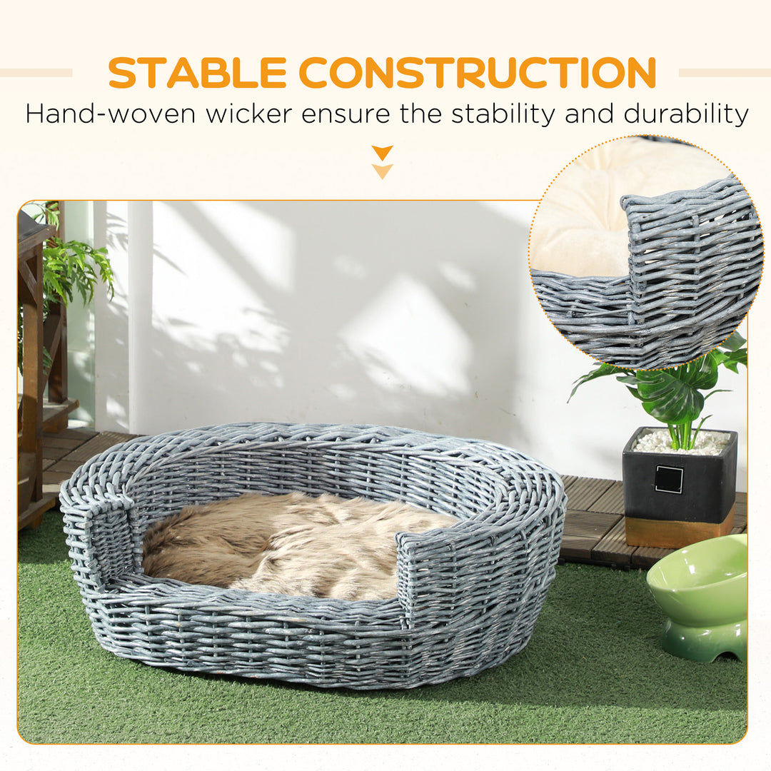 Pet Basket Sofa Bed, 57Lx46Wx17.5H cm, Willow Rattan-Grey