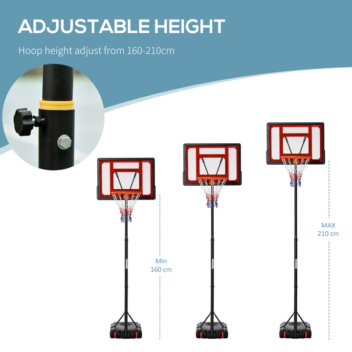 Portable Basketball Hoop Stand 160-210cm Adjustable Height Sturdy Rim Hoop w/ Large Wheels Stable Base & Net Free Standing