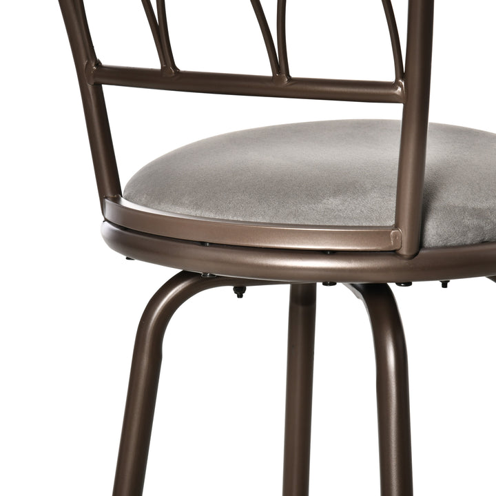 Set of 2 Bar Chairs Swivel Armless Upholstered Metal Frame Barstools with Backrest & Footrest, Bronze