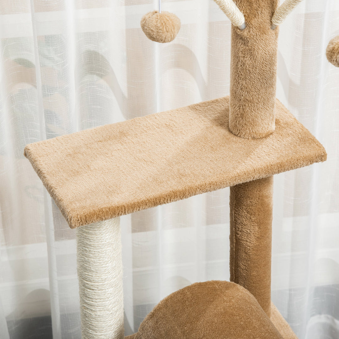 Cat Tree Tower Scratching Post Interactive Ball Toy Brown