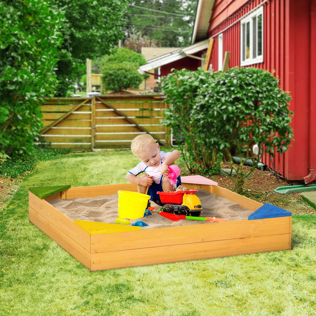 Kids Wooden Sand Pit, Children Sandbox, with Four Seats, Non-Woven Fabric, for Gardens, Playgrounds