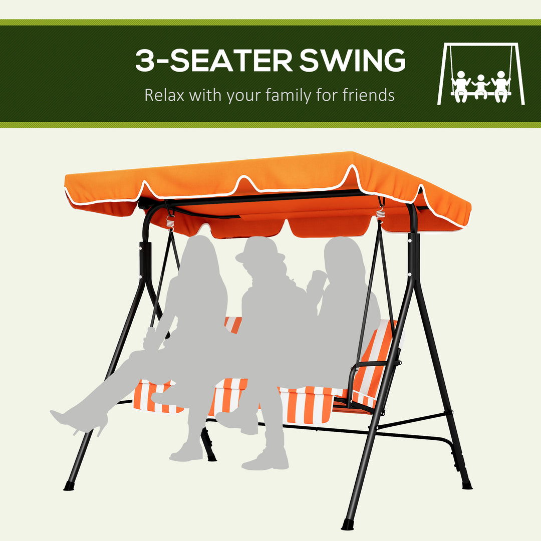 3 Seater Canopy Swing Chair Garden Rocking Bench Heavy Duty Patio Metal Seat w/ Top Roof - Orange
