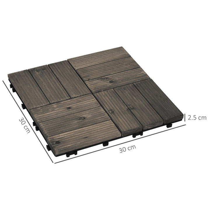 27 Pcs Wooden Interlocking Decking Tiles, Outdoor Flooring Tiles for Patio, Balcony, Terrace, Hot Tub, 30 x 30 cm per Piece, Charcoal Grey