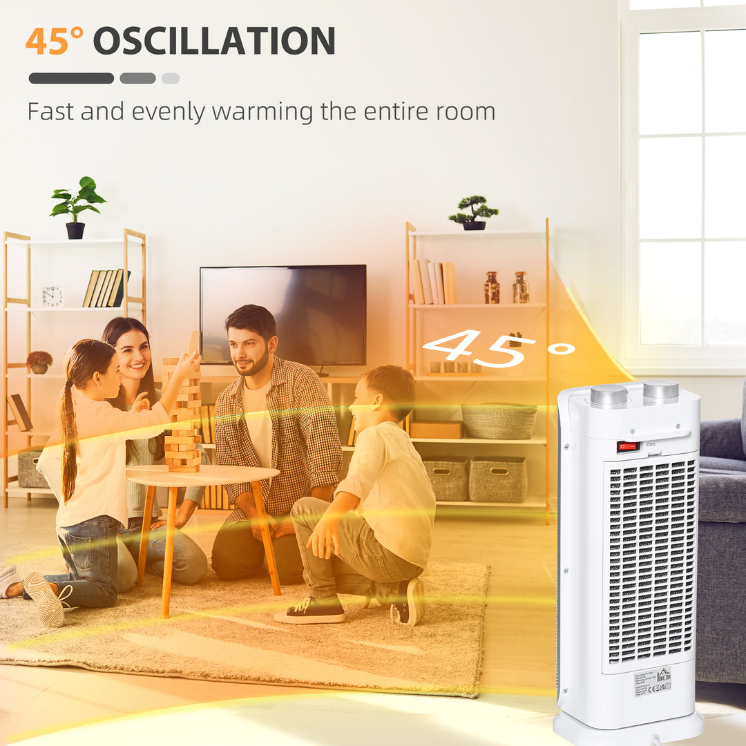 Electric Space Heater Freestanding Oscillating Ceramic Heater with 3 Adjustable Modes, Tip-Over and Overheat Protection, 1000W/2000W, White