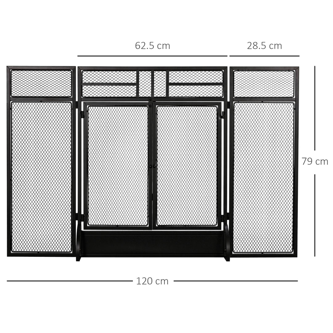 HOMCOM 3-Panel Folding Fireplace Screen with Door, Freestanding Spark Guard, Metal Mesh Fireguard, Black