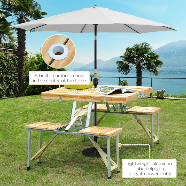 Portable Folding Camping Picnic Table Party Field Kitchen Outdoor Garden BBQ Chairs Stools Set Wooden Wood