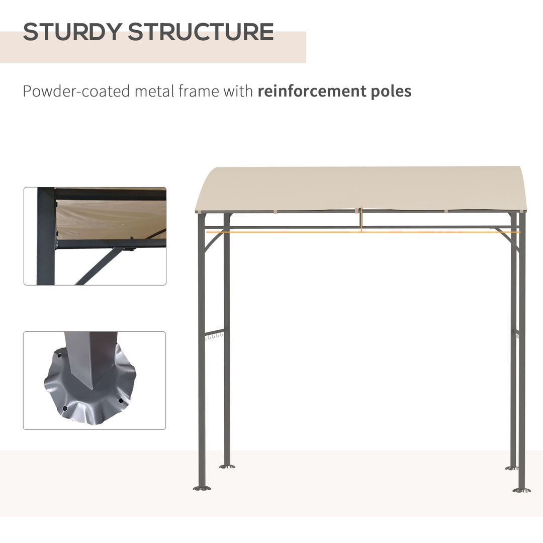 BBQ Grill Gazebo Tent 2.2 x 1.5 m with Metal Frame, Curved Canopy and 10 Hooks, Beige