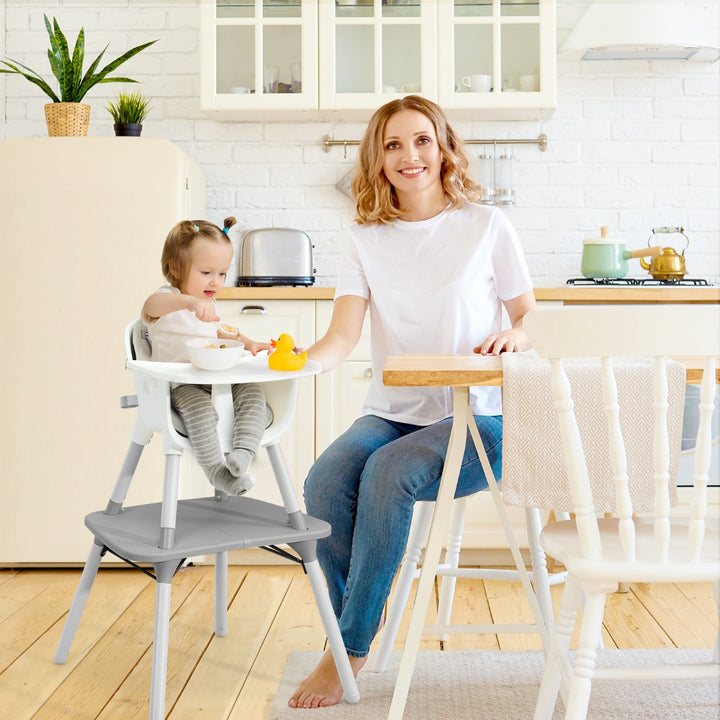 convertible Baby High Chair with 2-Position Removable Tray-Grey