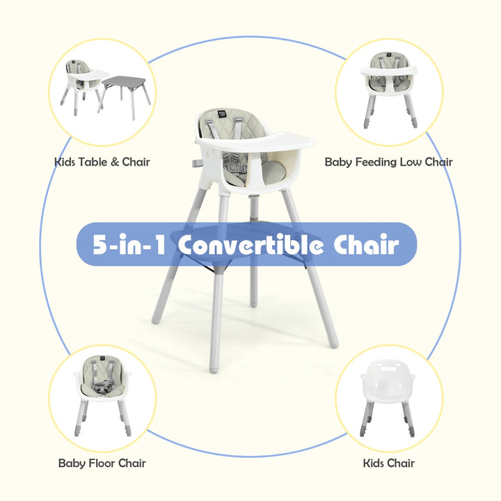 convertible Baby High Chair with 2-Position Removable Tray-Grey