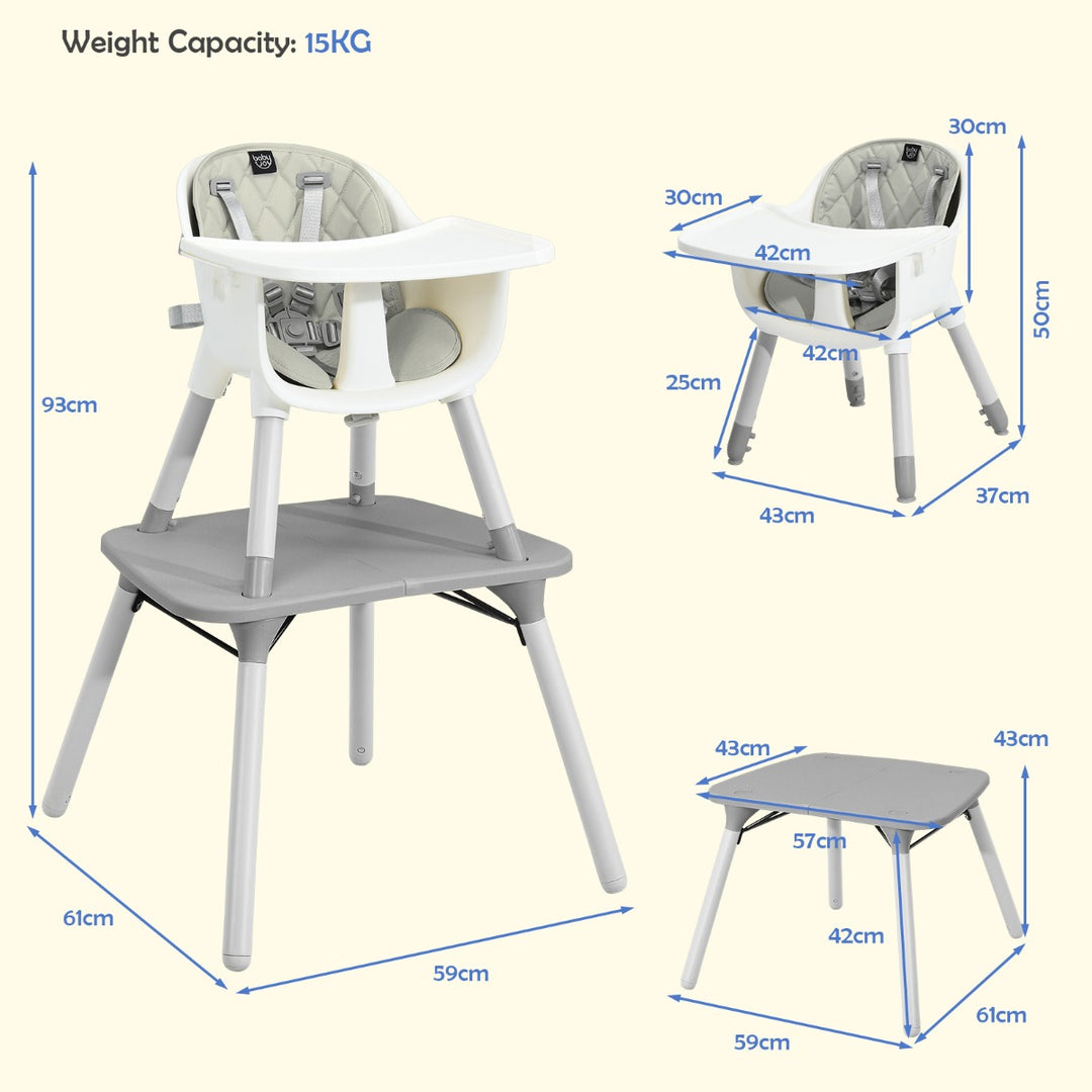 convertible Baby High Chair with 2-Position Removable Tray-Grey