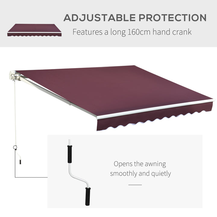 3x4m Garden Patio Retractable Manual Awning Window Door Sun Shade Canopy with Fittings and Crank Handle Wine Red