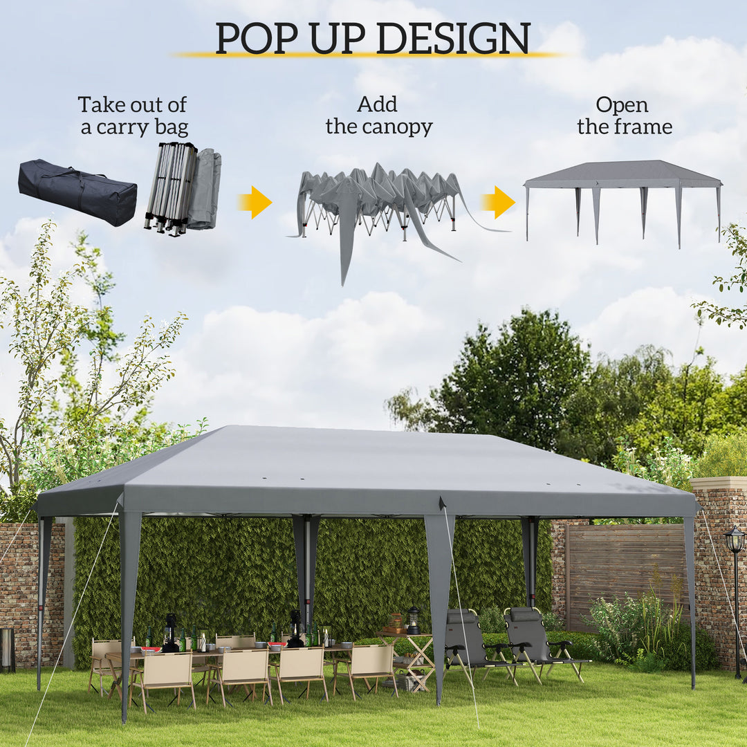 3 x 6 m Pop Up Gazebo, Foldable Canopy Tent, Height Adjustable Wedding Awning Canopy w/ Carrying Bag, Grey