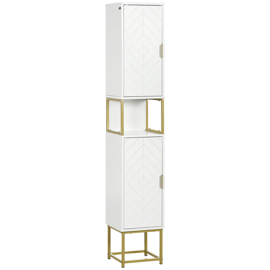 Narrow Bathroom Storage Cabinet, Freestanding Tallboy Storage Unit Floor Cabinet Slim Corner Organizer w/Adjustable Shelf Steel Base, White
